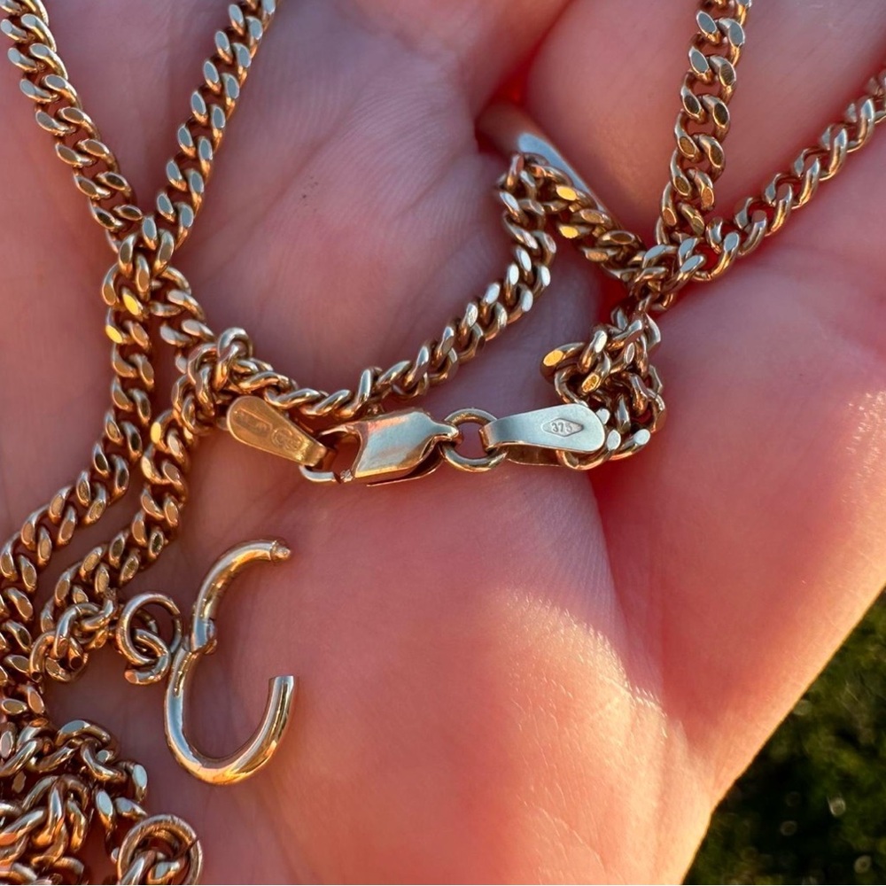Vintage 9k ct yellow gold curb carabiner and catbird charm holder chain necklace - Picture 6 of 12